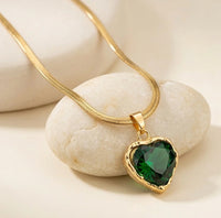 Emerald Green Heart Pendant Necklace | Anti-Tarnish Gold Plated