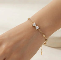 Coquette Crystal Bow Bracelet - Anti-Tarnish Gold Plated