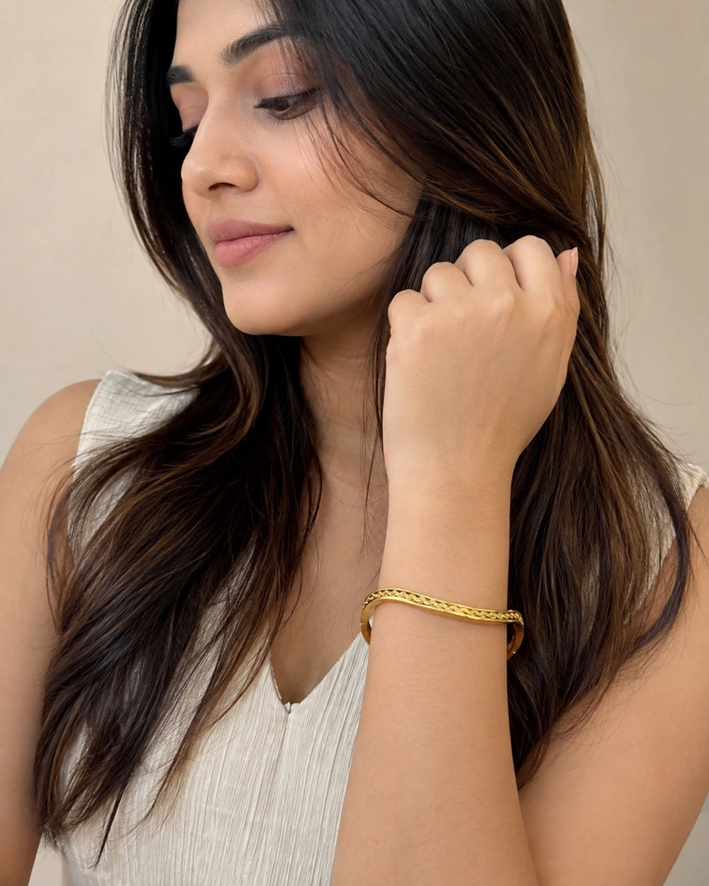 Wavy Braided Gold Plated Bangle - Anti-Tarnish Minimalist Bracelet