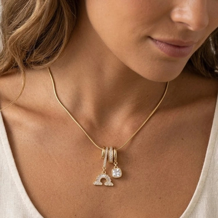 Multi-Charm Zircon Pendant Necklace | Anti-Tarnish Gold-Plated Dainty Jewelry