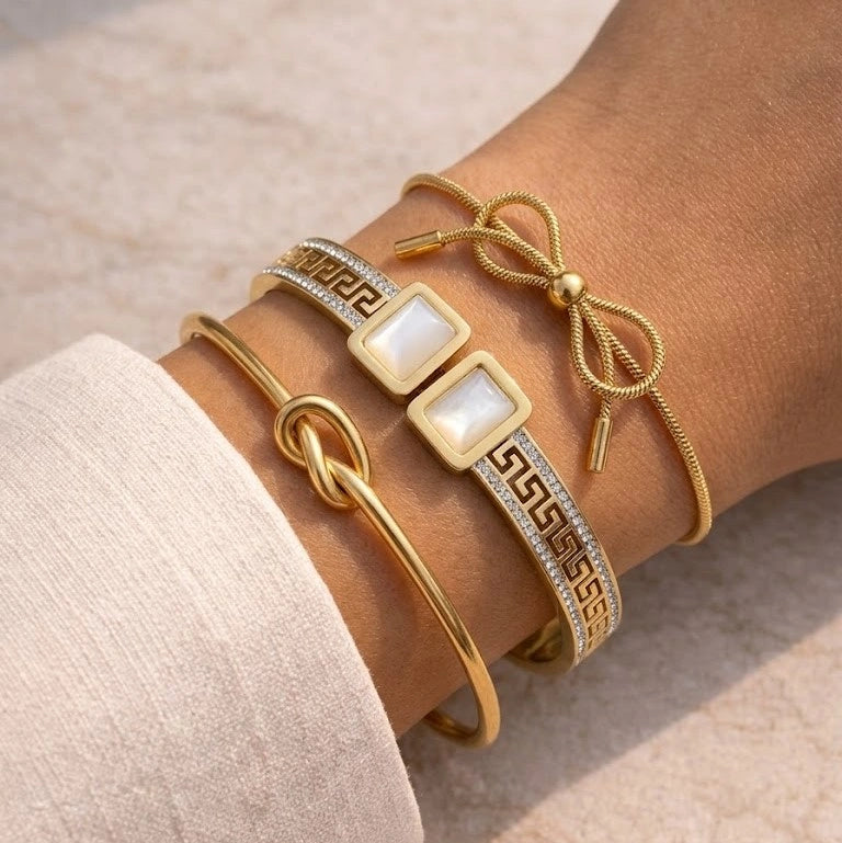 Lux Luxe Minimalist Anti-Tarnish Gold Plated Bracelet Stack - Set of 3