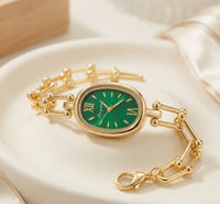 Emerald Oval Dial Anti-Tarnish Gold Plated Bracelet Watch for Women