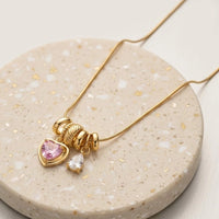 Pink Heart Charm Pendant Necklace | Anti-Tarnish Gold-Plated Layered Look