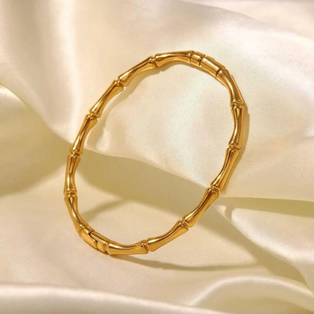 Bamboo Design Anti-Tarnish Gold Plated Bracelet | Korean Minimalist Bangle