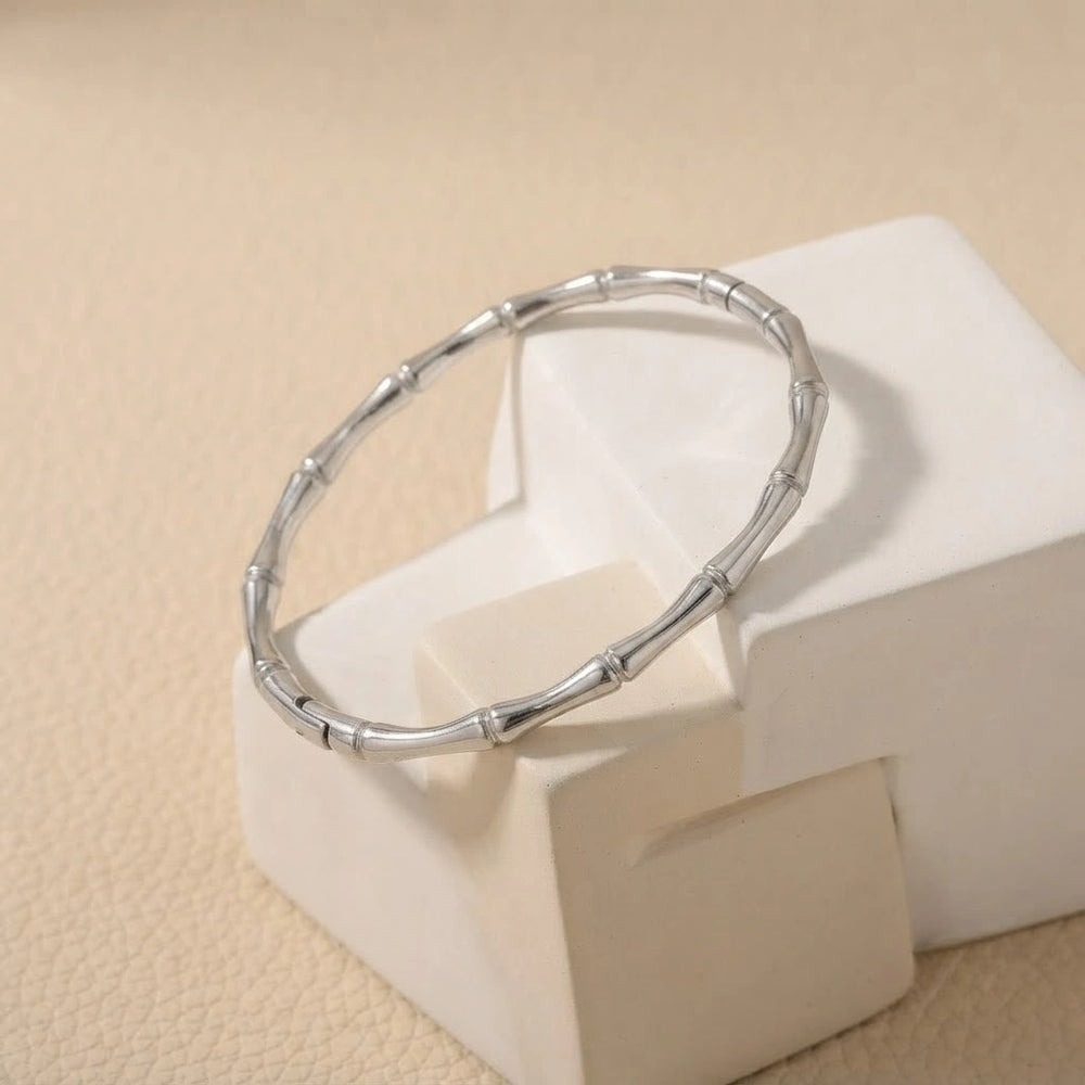 Premium Silver Bamboo Joint Bracelet | Elegant Minimalist Bangle for Women