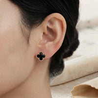 Black Clover Stud Earrings - Anti Tarnish Gold Plated Minimalist Jewelry
