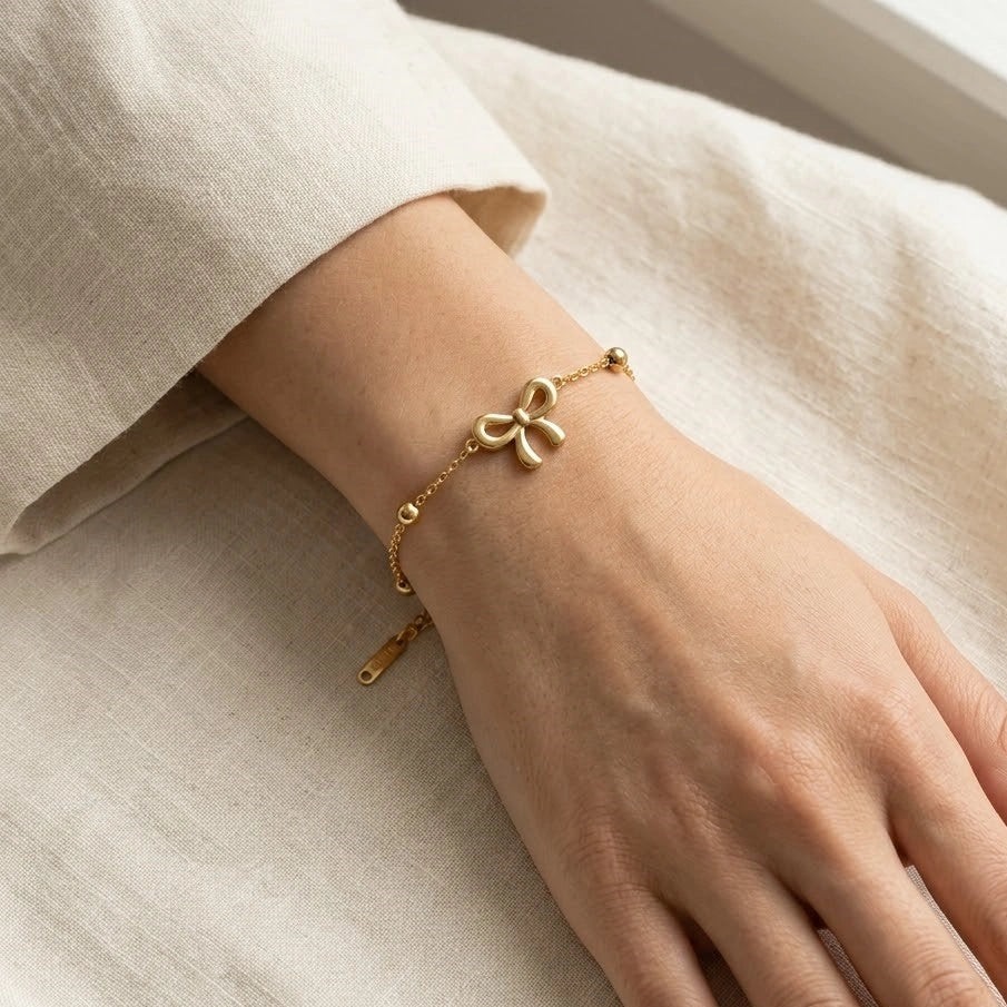 Dainty Bow Charm Anti Tarnish Gold Plated Bracelet for Women - Minimalist Jewelry