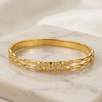 Gold Plated Butterfly & Bamboo Stacking Bracelet Set - 3 Piece Combo
