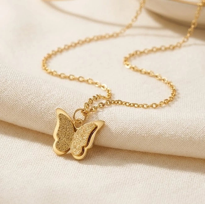Textured Butterfly Pendant Necklace - Anti Tarnish Fashion Jewelry