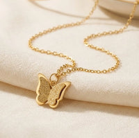 Textured Butterfly Pendant Necklace - Anti Tarnish Fashion Jewelry