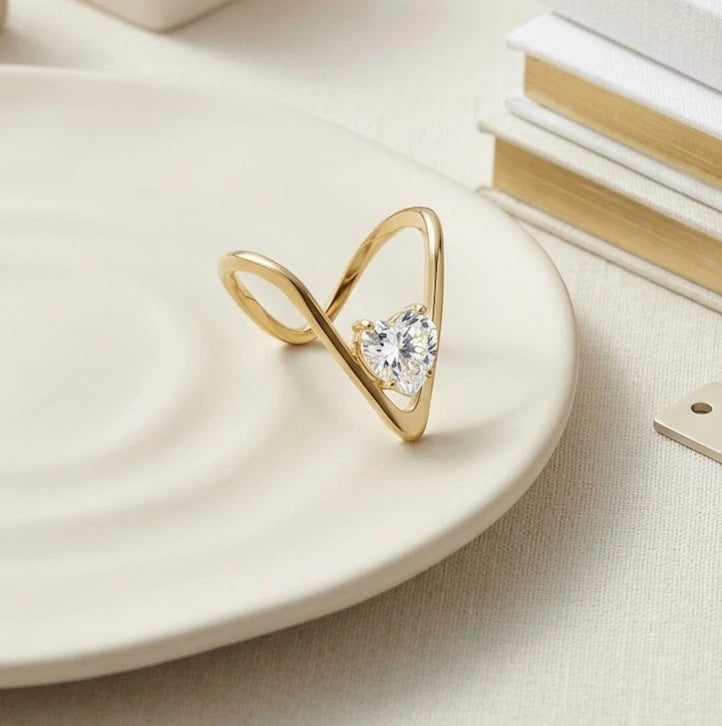 Chevron V-Shape Heart Ring | Anti-Tarnish Gold Plated