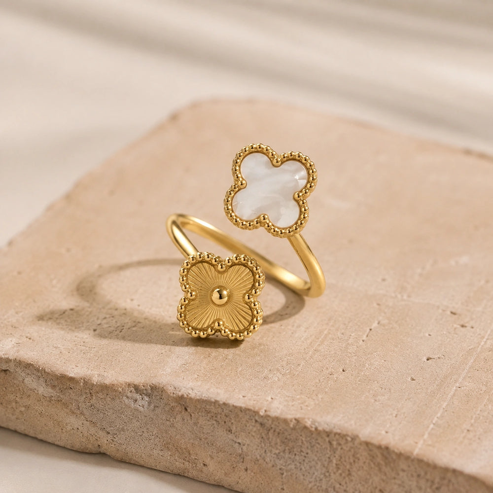 Double Clover Adjustable Ring | Anti-Tarnish Gold Plated