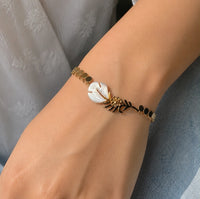 Gold Plated Layered Pearl Leaf Charm Bracelet | Anti-Tarnish