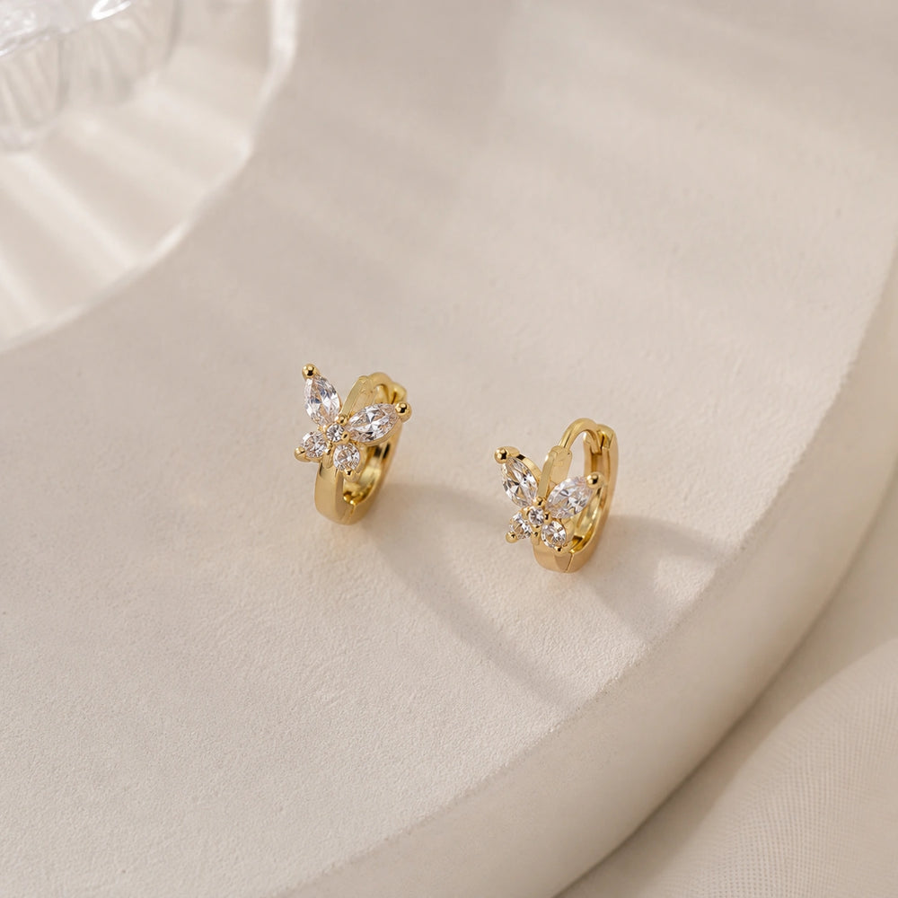 Korean Butterfly Crystal Hoop Earrings | Anti Tarnish Gold Plated Minimalist Jewelry