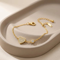 Pave Heart Charm Gold Plated Bracelet | Anti-Tarnish Minimalist Jewelry