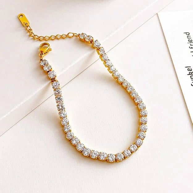Anti-Tarnish Gold Plated Tennis Bracelet | Sparkling Crystal Korean Style
