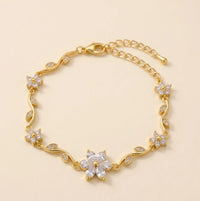 Tulip Floral Daisy Crystal Bracelet - Anti Tarnish Gold Plated