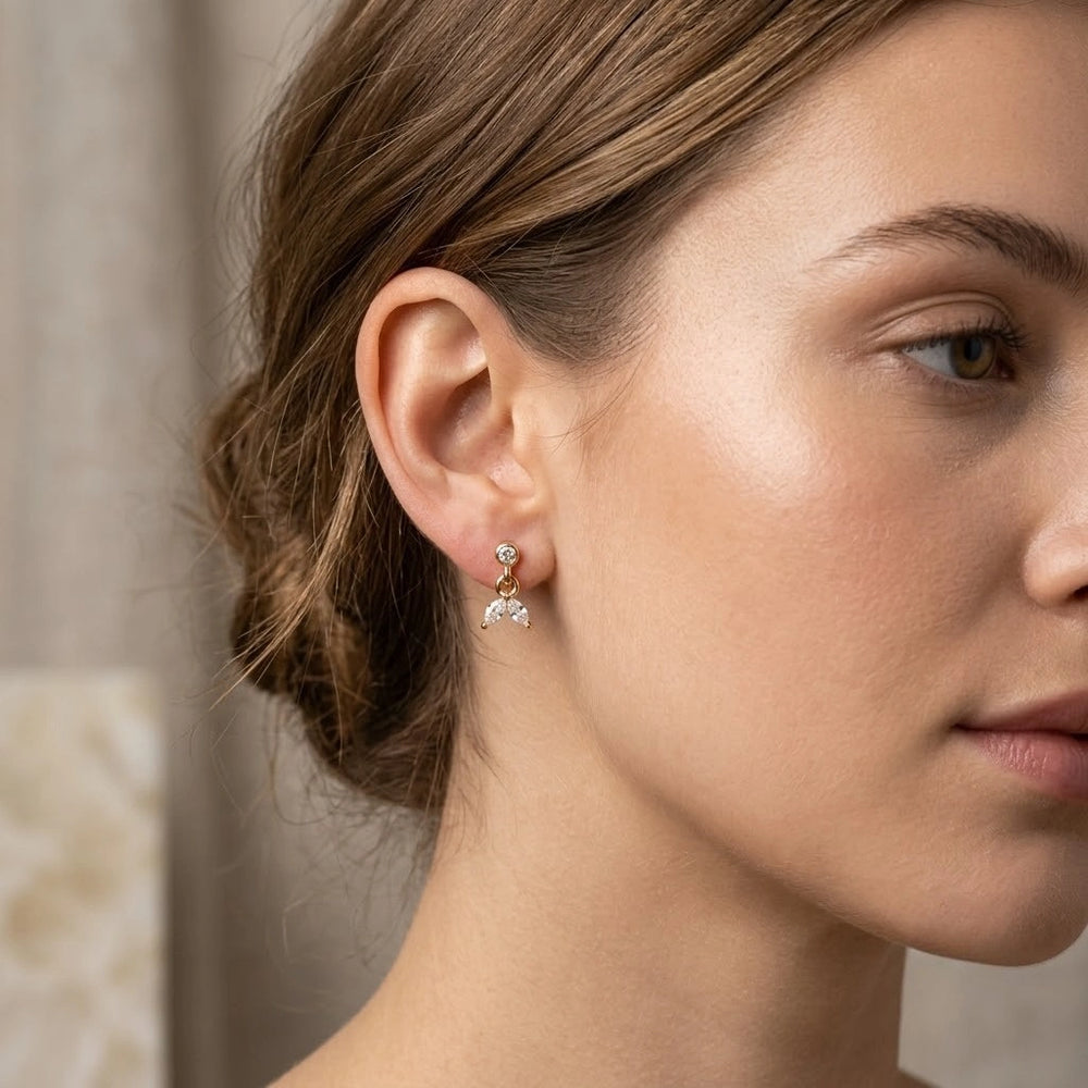 Crystal Petal Drop Earrings | Anti-Tarnish Gold Plated Minimalist Dangle