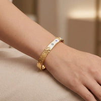 Designer Inspired Monogram Enamel Bangle - Anti-Tarnish Gold Plated