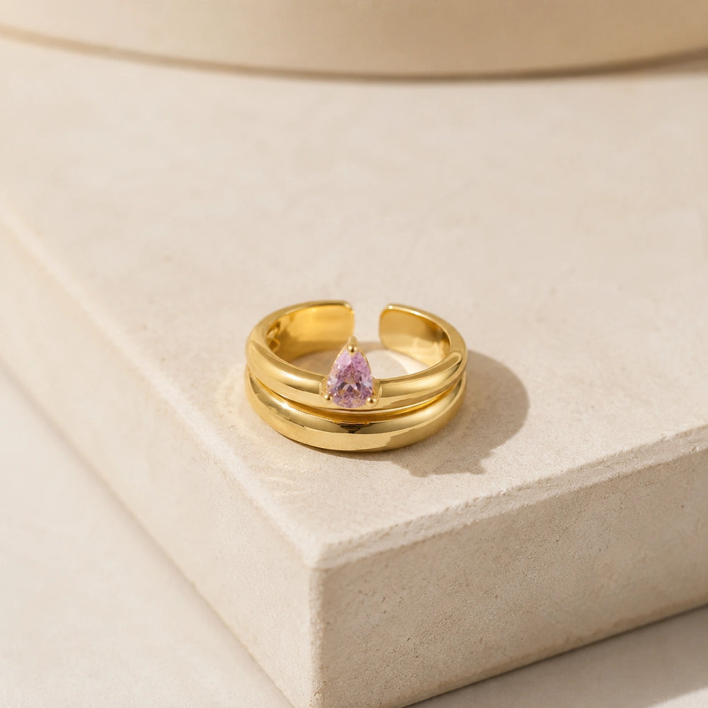 Teardrop Pink Stone Adjustable Ring | Anti-Tarnish Gold-Plated