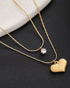 Minimalist Double Layer Heart & Solitaire Necklace | Anti-Tarnish Gold Plated