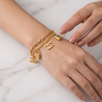 Layered Lock Charm Bracelet - Anti-Tarnish Gold Plated