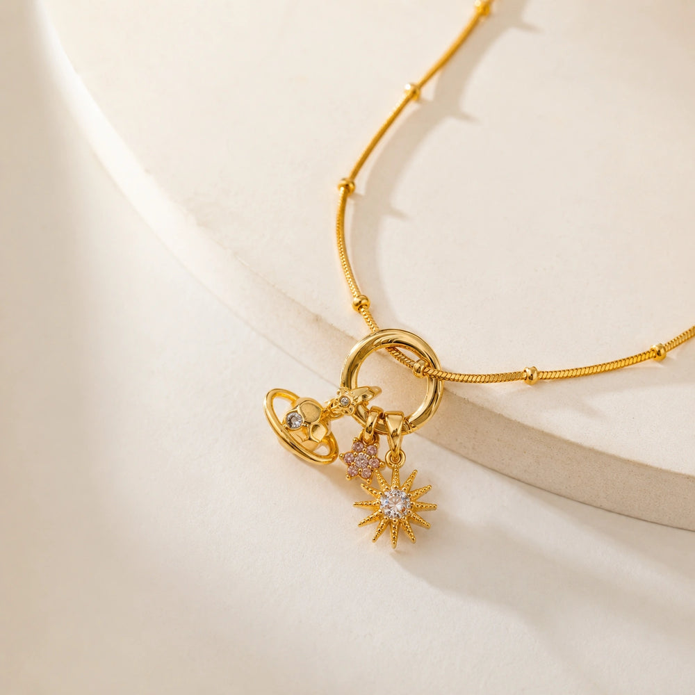 Celestial Planet & Star Anti-Tarnish Gold Plated Necklace
