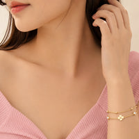 Double Layer Clover Charm Anti-Tarnish Gold Plated Bracelet