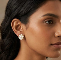 Elegant White Floral Pearl Stud Earrings
