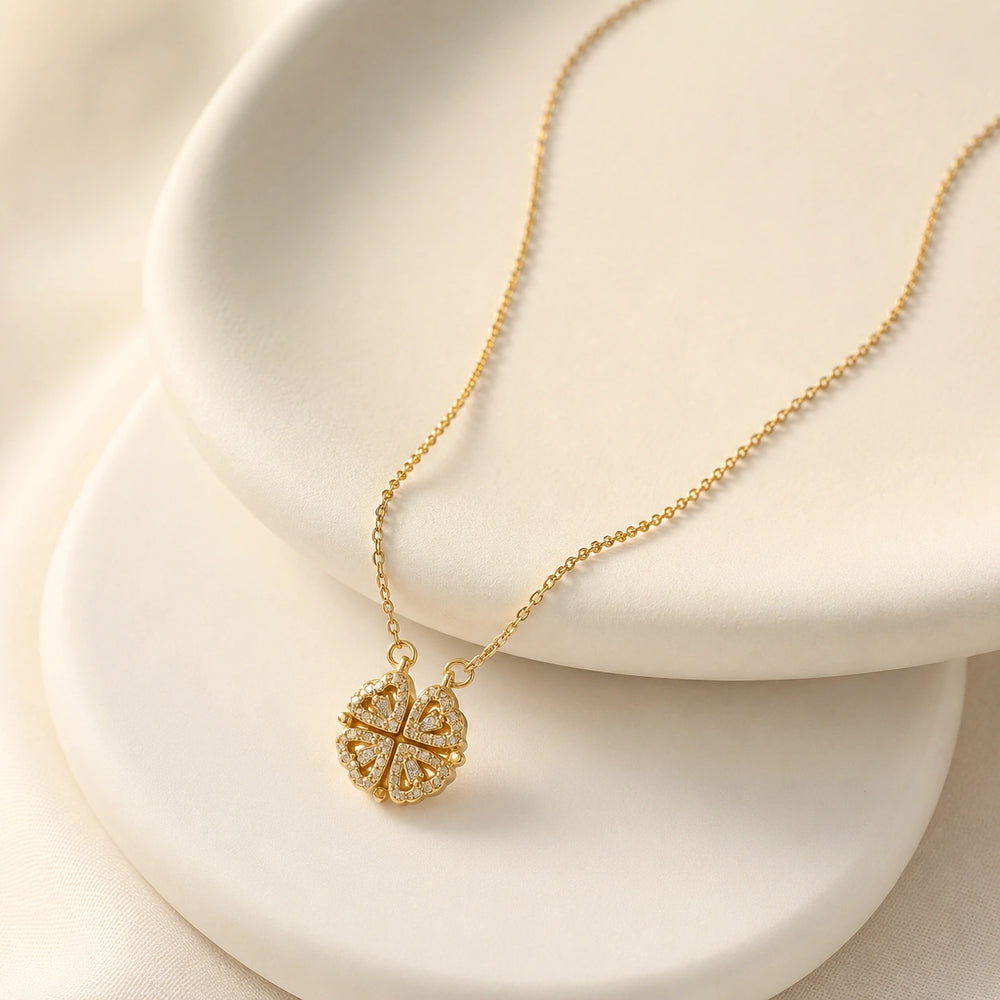 Four Leaf Clover Zircon Pendant Necklace - Anti-Tarnish Gold Plated