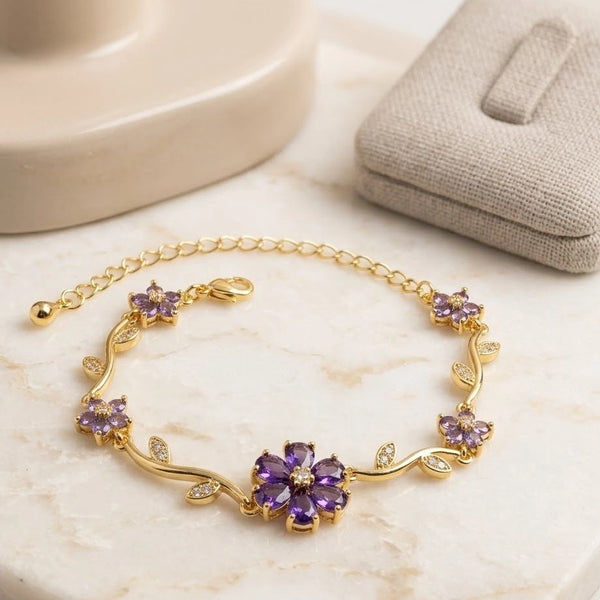 Trendy minimalist gen z aesthetic floral bracelet on neutral background
