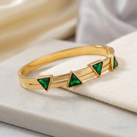 Emerald Green Triangle Anti-Tarnish Gold Plated Bracelet - Geometric Korean Jewelry
