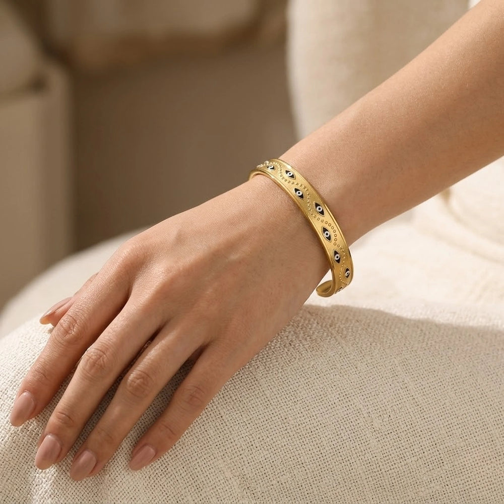 Evil Eye Gold Plated Cuff Bangle | Anti-Tarnish Bracelet