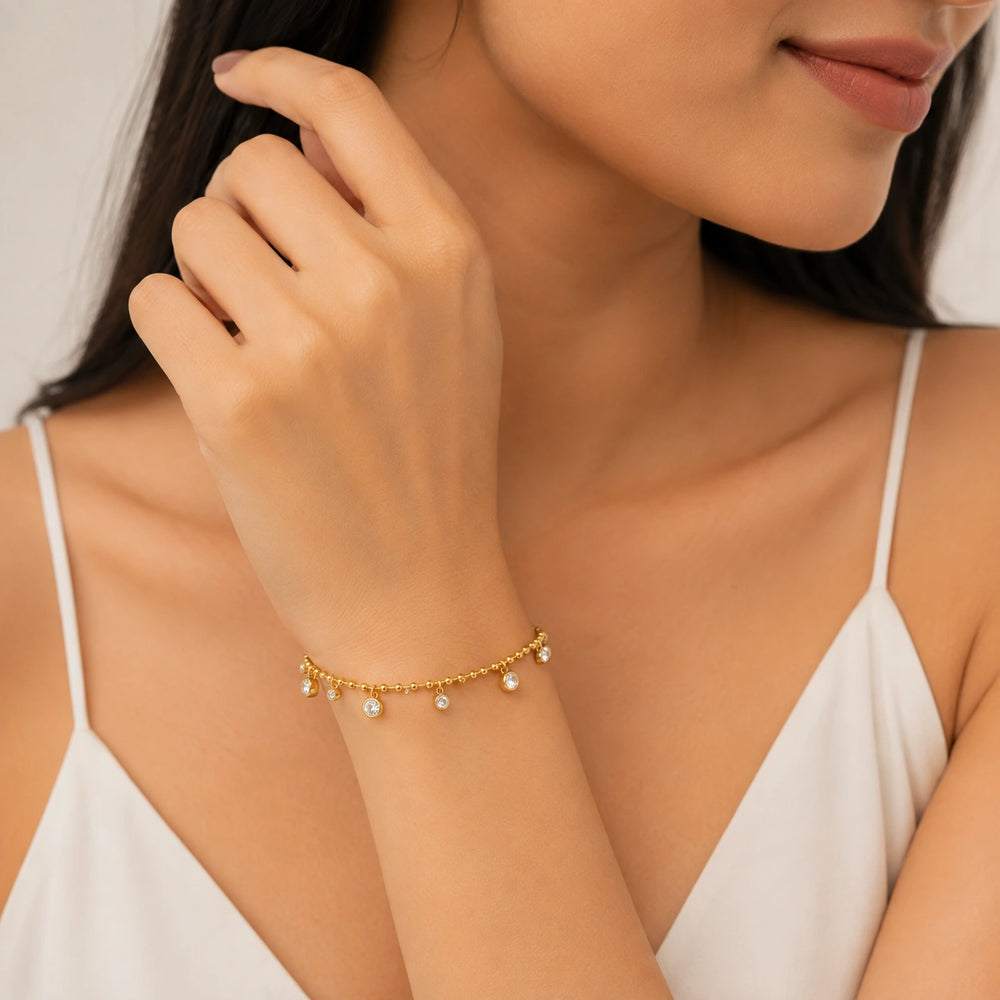 Zircon Beaded Charm Bracelet | Anti-Tarnish Gold-Plated