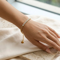 Half Tennis Half Link Chain Bracelet - Anti Tarnish Gold Plated