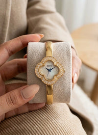 Premium Clover Anti-Tarnish Gold Plated Bangle Watch for Women