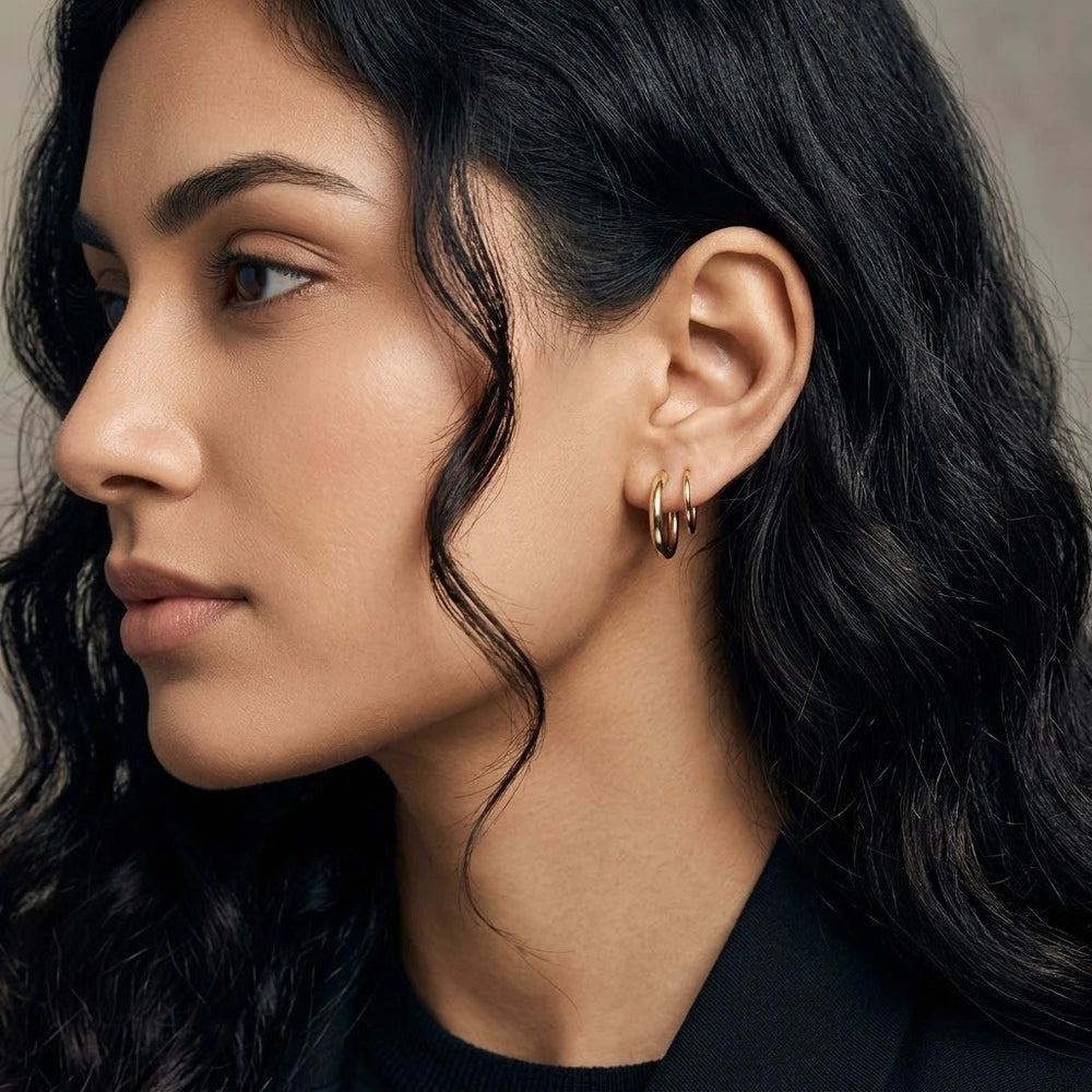 Double Layer Hoop Earrings - Anti Tarnish Gold Plated Korean