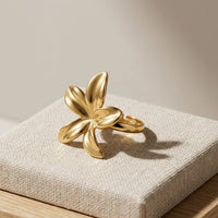 Floral Anti-Tarnish Gold-Plated Adjustable Ring - Korean Style