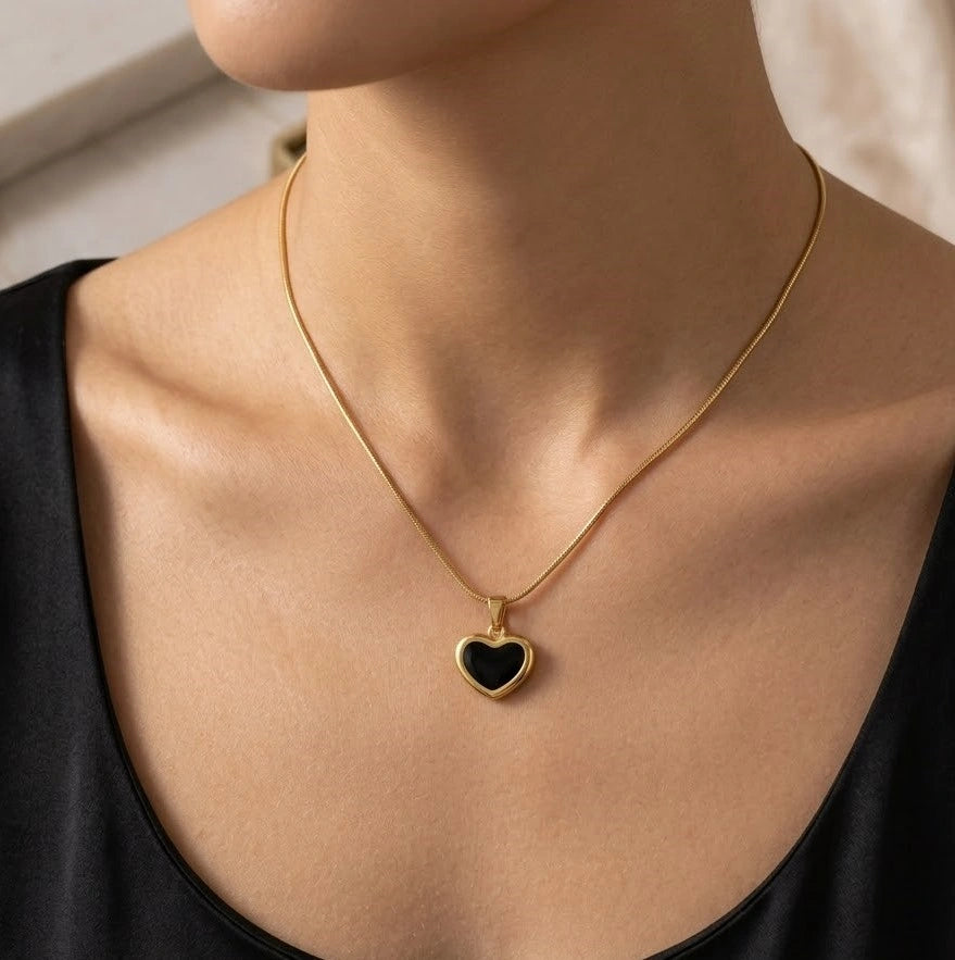 Black Heart Pendant Anti-Tarnish Gold-Plated Necklace | Minimalist Daily Wear Jewelry