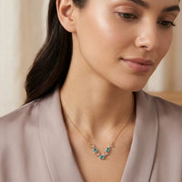 Floral Vine Blue & Pink Stone Gold Plated Necklace - Anti Tarnish