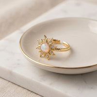 Opal Sunburst Adjustable Ring - Anti-Tarnish Gold Plated Celestial Jewelry
