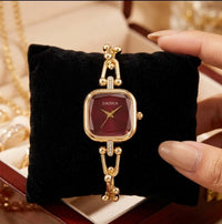 Square Red Dial Minimalist Wrist Watch - Anti-Tarnish Gold Plated