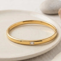 Anti-Tarnish Gold-Plated Single Stone Bangle Bracelet for Women | Minimalist Design