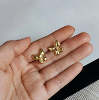 Gold Plated Ribbon Bow Earrings (Anti-Tarnish) | Premium Stainless Steel Korean Studs