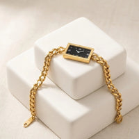 Vintage Rectangular Black Dial Watch Bracelet - Anti-Tarnish Gold Plated ( Dummy Watch )