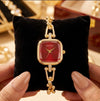 Square Red Dial Minimalist Wrist Watch - Anti-Tarnish Gold Plated