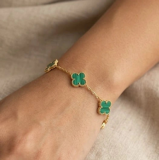 Green Lucky Clover Anti-Tarnish Gold-Plated Bracelet