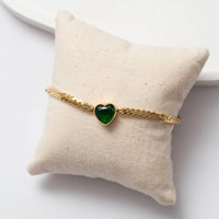 Emerald Green Heart Gold Plated Chain Bracelet | Anti-Tarnish & Waterproof