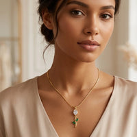 Minimalist Green Leaf Pendant Necklace - Anti-Tarnish Gold Plated Jewelry-Tulip