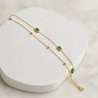 Emerald Green Double Layer Chain Bracelet - Anti-Tarnish Gold-Plated Minimalist Jewelry